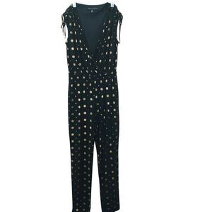 White House Black Market Mandala Floral Foil Print Jumpsuit Black Gold XS